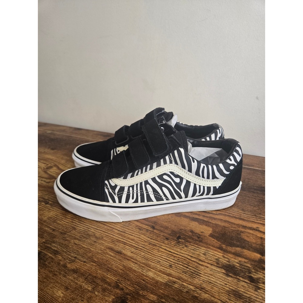 Vans Old Skool V Zebra Print Black White Suede Mens 9.5 721356 Low Top Sneakers